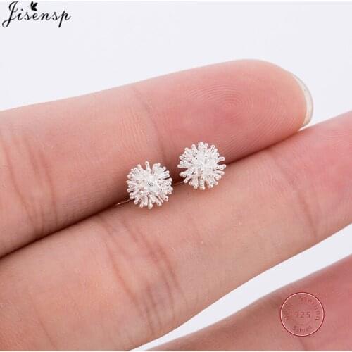 Jisensp 925 Sterling Silver Dandelion Flower Earrings for Women Wedding Jewelry Geometry Stud Earrings Summer Accessories