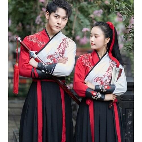 Chinese Traditionsl Dress Hanfu Women Men Crane Embroidered Top Clothes Unisex Oriental Swordsman Matching Couple Outfits