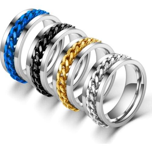 Woozu Punk Titanium Stainless Steel Chain Spinner Ring For Men Blue Gold Black Rock Rings Accessories Jewelry Gift