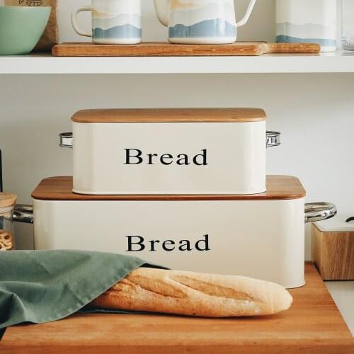 Kitchen Iron Bread Box Dessert Snack Breadbasket Food Container Bamboo Cover Storage Boxes Home Bakery Desktop Decor Organizer