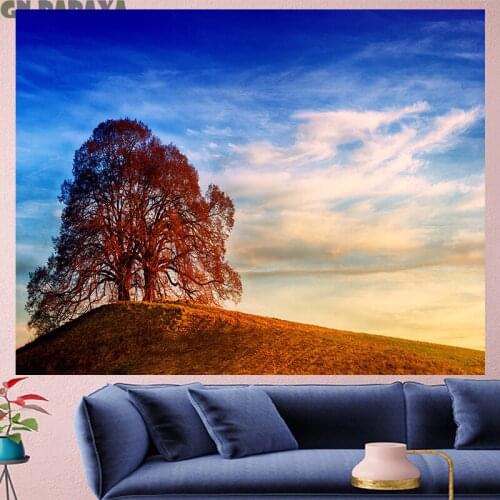 Forest tapestry Scenic Wall Hanging farmhouse decor blue sky heart tress goblen landscape boheme Polyester Yoga mat tapestry
