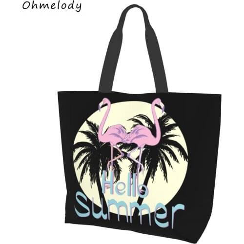 Hello Summer Flamingo Womens Beach Bags Ladies Casual Shoulder Handbags Hawaii Style Foldable Large Travelling Totes 2021