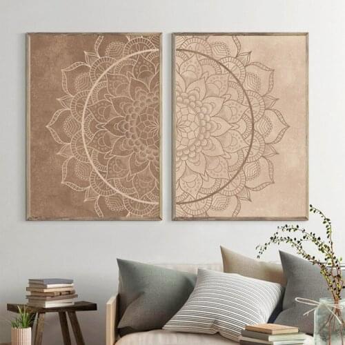 Mandala Wall Art Pictures Neutral Color Brown Boho Posters and Prints Bedroom Decoration Canvas Painting Yoga Gift Living Room