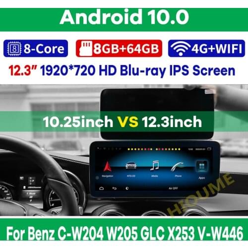 12.3" 8Core CPU 8G RAM Android 10 Car GPS Radio Multimedia for Mercedes Benz C/V Class W204 W205 GLC X253 W446 2008-2018 CarPlay