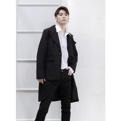 Japanese and Korean mens medium length irregular suit jacket suit top youth black large size spring and summer