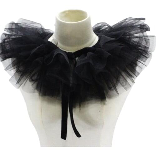 Women Victorian Ruffled Mesh Fake Collar Shawl Retro Layered Tulle Detachable Neck Ruff Decorative Clown Cosplay Choker
