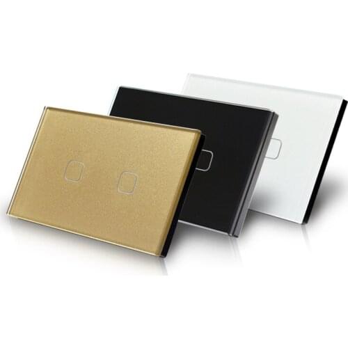 Home 2 gang 2 way on off switch crystal glass panel wall light switch wetproof tough light switch US standard 110V free shipping