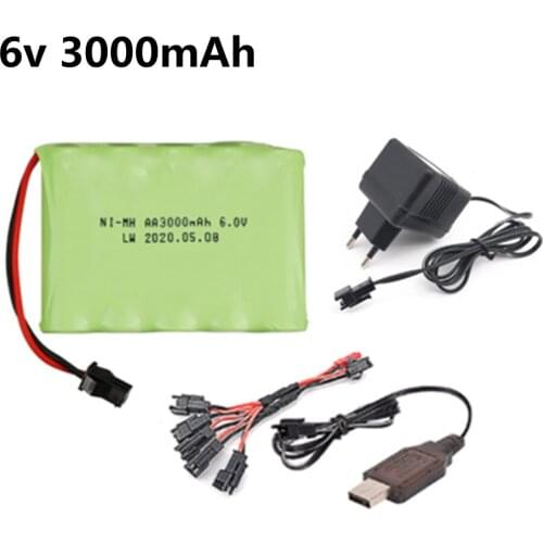 6V 3000mah NIMH Battery with Charger cable For Rc toy Car Boat tank Robot Truck Gun parts Electric toy security facilities