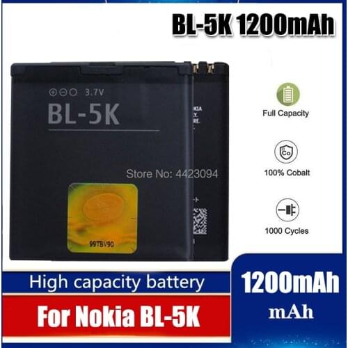 Original BL-5K phone battery for Nokia N85 N86 N87 8MP 701 X7 X7 00 C7 C7-00S Oro X7-00 2610S T7 BL5K 1200mAh