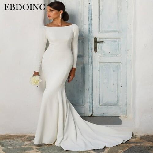 Vestidos De Novia Elegant Wedding Dress Mermaid Satin Boat Neck Neckline Court Train Custom Made Plus Size Wedding Party Gown