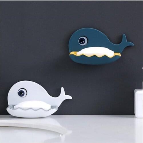 Portable Whale Shaped Bathroom Soap Dish Holder Bathroom Soaps Box Storage Shelf Plastic Wall Mounted Draining Organizer Tray