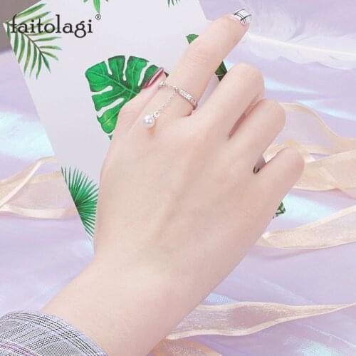 Simple Rhinestone Tassel Adjustable Rings Chain Bead Pendant Ring Silver Color Punk Rock Circle Rings Women Girl Finger Jewelry