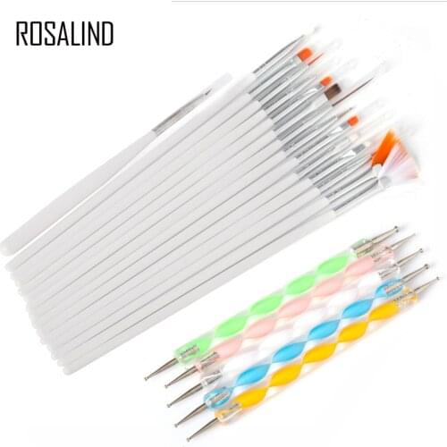 ROSALIND 20Pcs/Set Nail Brushes Design Set Dotting Painting Drawing Nail Art Nail Tools Polish Brush Pen