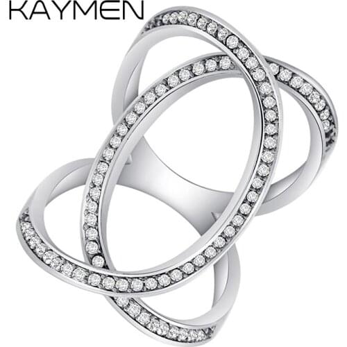 KAYMEN Luxurious engagement ring for lover X-Shape with pure gold color inlaid AAA zircon fashion Ring Top quanlity Off 50