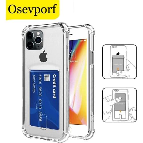 Credit Card Holder Transparent Case For iPhone 12 Pro 11 7 8 Plus Soft TPU Silicone Back Cover For iPhone 6 6s Plus X XR XS Max