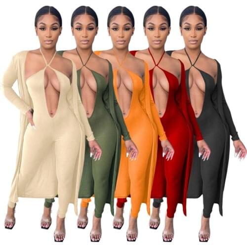 Chiclover Temperament Women Two Piece Set Wholesale Items Ribbing Sexy Outfit Cardigan and Bodycon Rompers Nightclub Streetwear