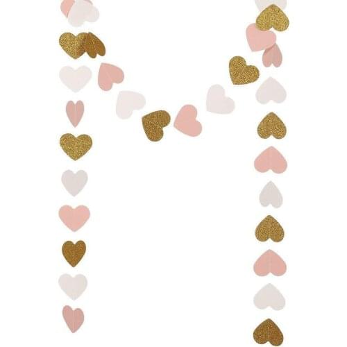 3m Pink White Gold Bunting Hanging Garland Valentine Birthday Party Wedding Shower Room Decoration Paper Round Circle String