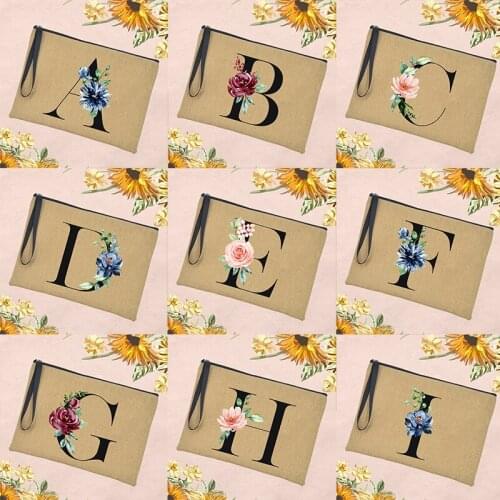 Letter Flower Print Outdoor Makeup Bag Women Cosmetic Bags Travel Toiletries Organizer Female Storage Make Up Cases Wedding Gift