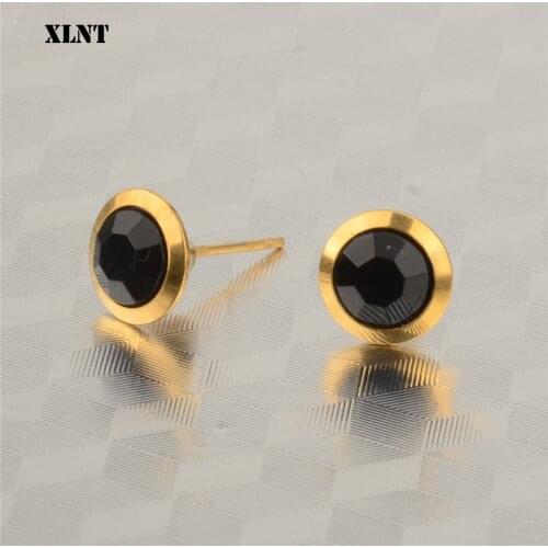 XLNT New Black Crystal Earrings For Women Stainless Stud Earrings Statement Ear Jewelry Exquisite Gift Wholesale accessories
