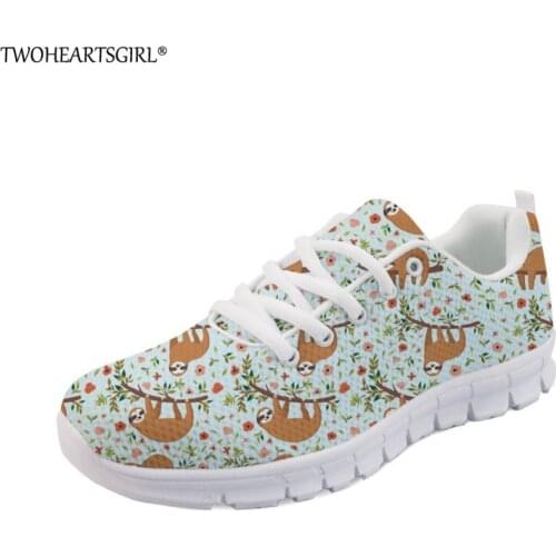 Twoheartsgirl Fashion Floral Sloth Women Sneakers Lightweight Casual Women Flats Personalized Summer Women Mesh Flats Size 39