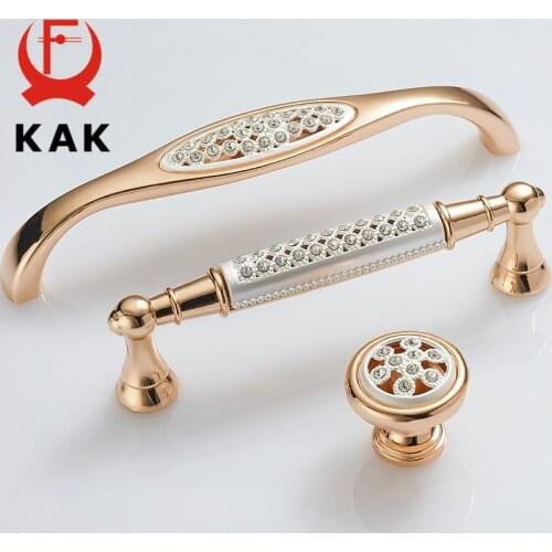 KAK Gold Kitchen Handle with Crystal Diamond Cabinet Knobs and Handles Cupboard Door Pull Dresser Furniture Handle Door Hardware