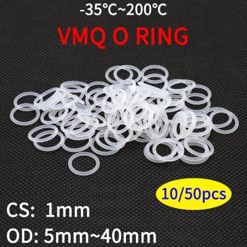 10/50pcs VMQ White Silicone O Ring Gasket CS 1mm OD 5 ~ 40mm Food Grade Waterproof Washer Rubber Insulate Round O Shape Seal