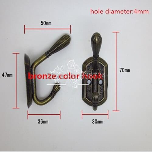 10pcs bronze tone metal coat hook bag clothes hanging 2 Holes hook vintage robe hook single 30*70*50