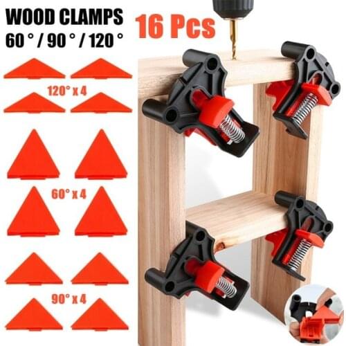 16pcs Wood Angle Clamps 60/90/120 Degrees Woodworking Corner ClampRight Clips DIY Fixture Hand Tool Set for Taper,T Joints,Plate