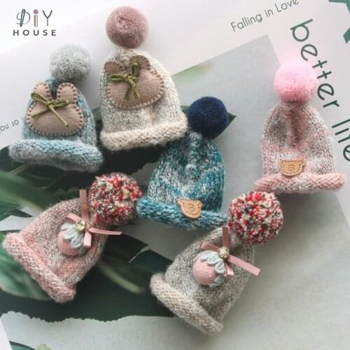 3-10Pcs Knitting Bowknot Mini Hats DIY Craft Material Kids Headwear Hair Accessories Crochet Toys Jewelry Ornaments Small Caps