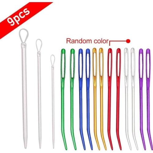 9pcs big eye curved needle sweater needle sewing needle sewing to darning threader set sewing needle thread yarn curved kni X9D7