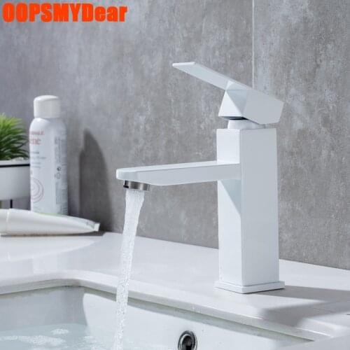 White Faucet Bathroom Hot Cold Mixer Water Tap Basin Sink Stainless Steel Gold Crane Washbasin Deck Mount Stream Grifo Torneira