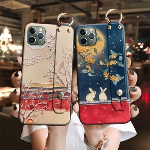 Personality Pattern Embossed Wristband Cover for iPhone 11 12 Pro Max XR XS Max Bracket Phone Case for iPhone 6 6S 7 8 Plus Capa
