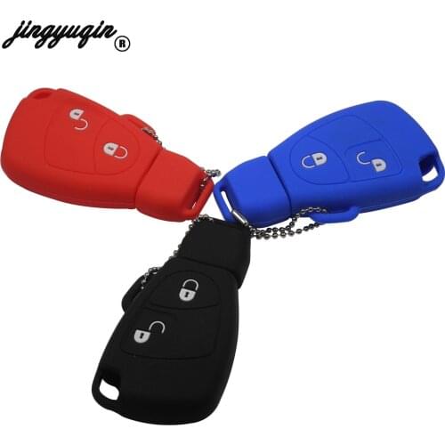 Jingyuqin For Mercedes for Benz B C E S ML SLK CLK Class Key Case Fob 10pcs/lot 2 Buttons Smart Silicone Car Key Cover