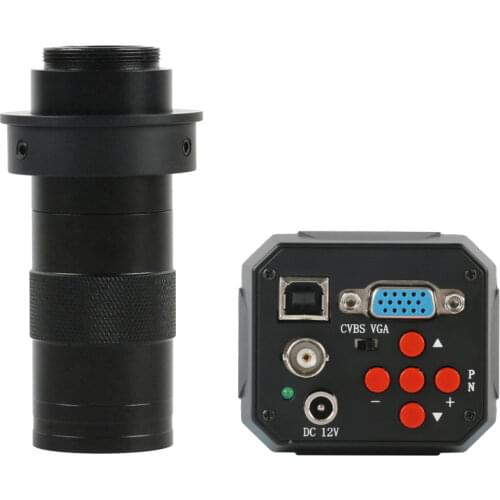 2MP 1/2.5 inch 3 in1 Digital Industrial Microscope Camera VGA USB CVBS Outputs For PCB Repair+100X C-mount Zoom Lens