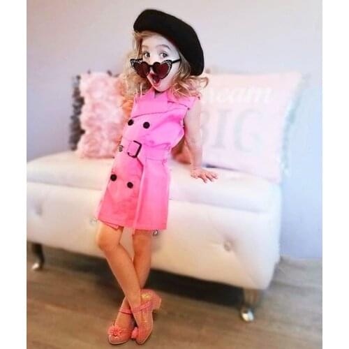 Infant Baby Girl Double-breasted Suit Collar Dress Baby Girl Sweet Sleeveless Dress