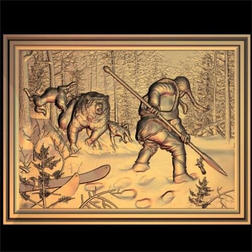 Hunting_The bear 3D Model STL relief for cnc STL format Furniture Hunting 3D STL format furniture decoration