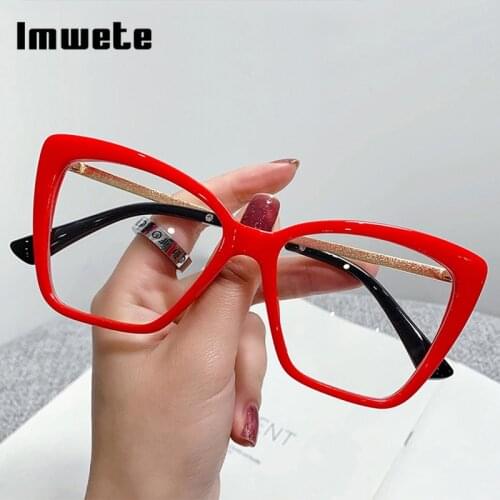 Imwete Cat Eye Glasses Frame for Women Blu-Ray Computer Eyeglasses for Men Vintage Metal Optical Spectacles Transparent Eyewear