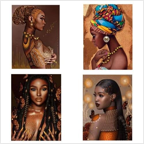 Kexinzu 5d Diy Diamond Painting Woman African Full Square/Round Mosaic Embroidery Portrait Cross Stitch Home Decor Diamond Art