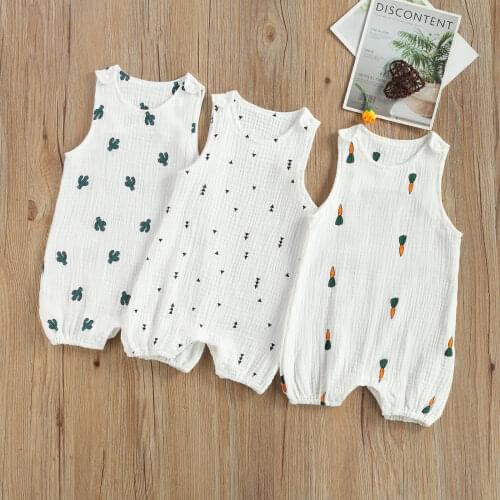 0-24M Newborn Baby Boys Girls Romper Sleeveless Print Stylish Jumpsuit for Kids Summer