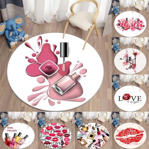 Nail Polish Lipstick Round Carpet for Living Room Rugs Girls Cosmetics Area Rug Doormat Bedroom Carpet Mat for children Girls