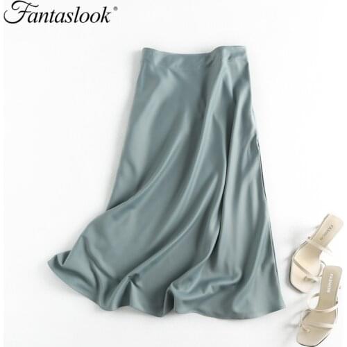 Summer Satin Skirts Women Solid Casual Midi Skirt Fashion Female A-Line Skirts Beach Holiday Party Clothing