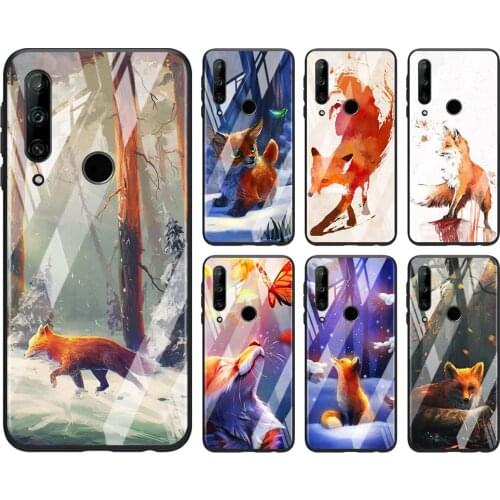 Tempered Glass Hot New Shell Luxury Cover Cute cartoon animal fox For Honor 30 20 10 9X 8X Pro Plus Lite Phone Case