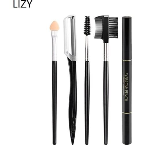 LIZY Eyebrow Trimming Suit Eye Brow Grooming Set Eyebrow Trimmer Tweezers Shaver Comb Pencil Make Up Tool Kit