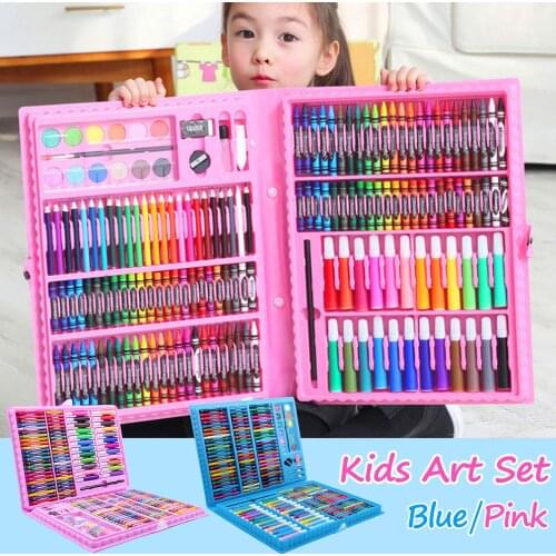 208PCS Kids Painting Drawing Art Set with Crayons Oil Pastels Watercolor Markers Colored Pencil Tools for Boys Girls Gift