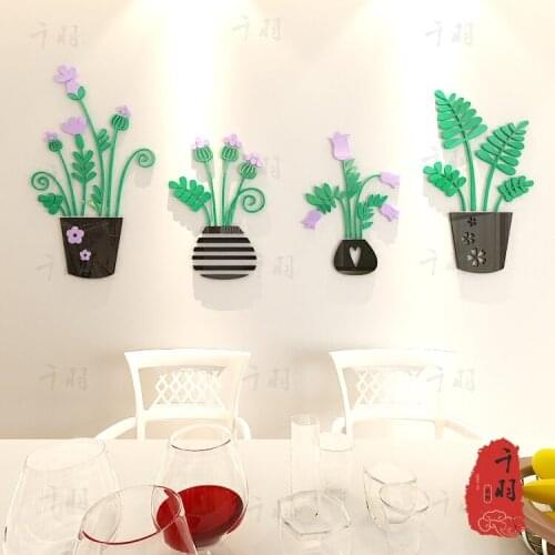 WS70 Creative potted 3D stereo acrylic crystal wall sticker, living room bedroom restaurant, TV background wall decoration
