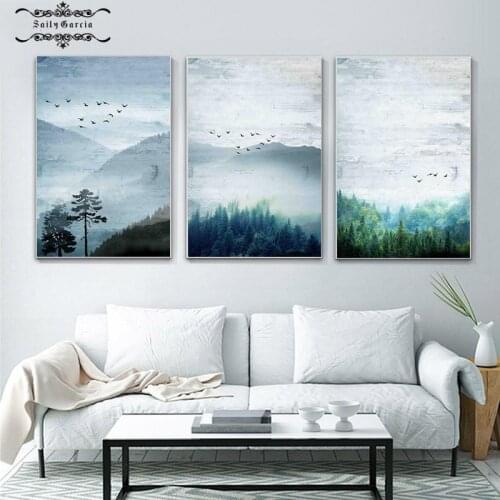 Foggy Forest Poster Wall Art Scandinavian Canvas Painting Abstract Print Nature Landscape Nordic Decoration Picture Home Decor