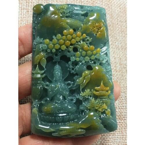 Natural Myanmar jade A HandCarved guan yin landscape green jade pendant jade necklace pendants jewelry jade necklaces woman