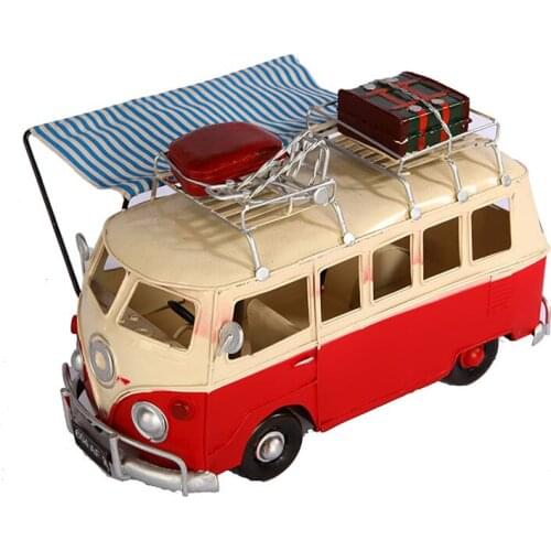 Nostalgic Vintage Wrought Iron Car With Shep Home Decoration Ornament Retro Bus Bookcase Decoration Furnishings Kids Toys Gifts