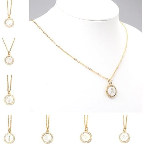 New Stainless Steel Letter Series Pendant Necklace Silver Color Shell Initial Alphabet A-Z Concise Necklace For Men Accessories