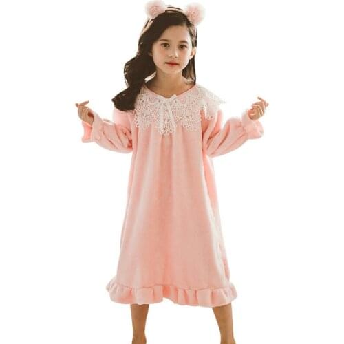 Autumn Winter Children Girl Lolita Dress Velvet Princess Sleepshirts Lace Ruffle Nightgowns.Kid Toddler Nightdress Loungewear